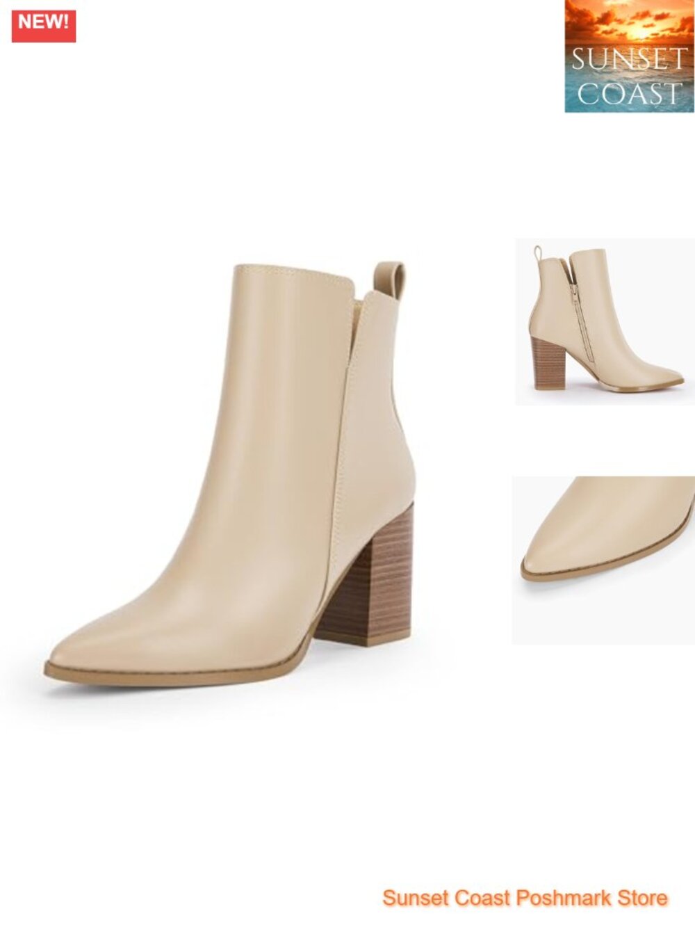 Womens Faux Leather Ankle Boots Pointed Toe V Cutout Block Heel Booties